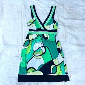 Vintage Neon Yellow, Green Black Abstract 60’s Print Halter Dress!